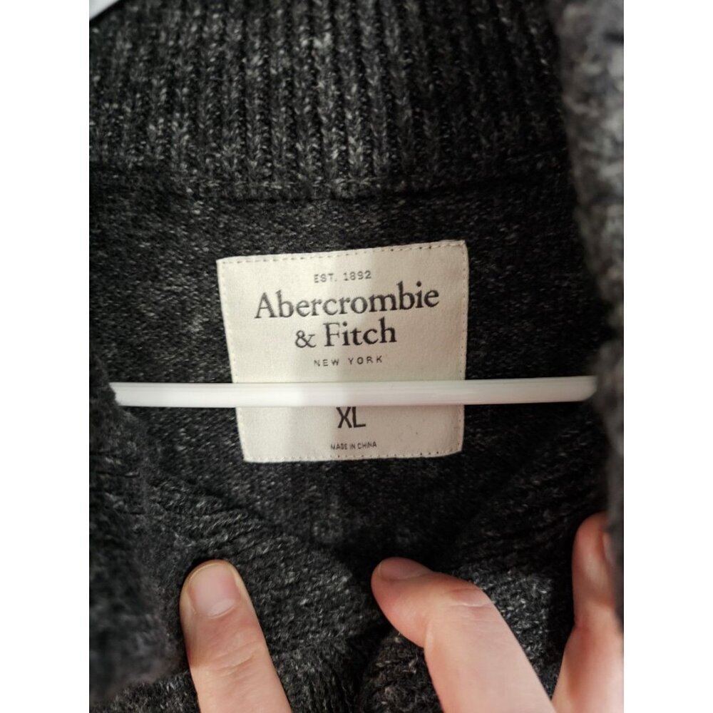 Abercrombie & Fitch Moose Sweater Mens XL Charcoal Heather Shawl Collar 3 Button - Picture 5 of 8